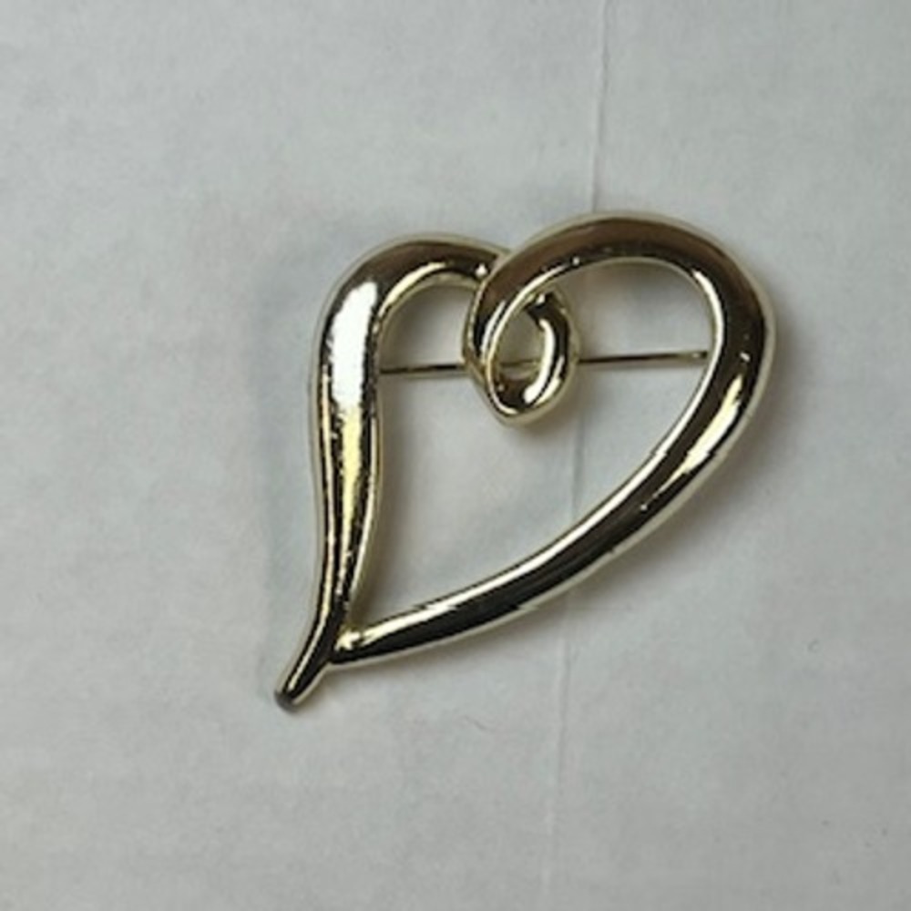 Vintage Gold Tone Open Swirl Heart Brooch Pin Minimalist‎ Romantic Jewelry